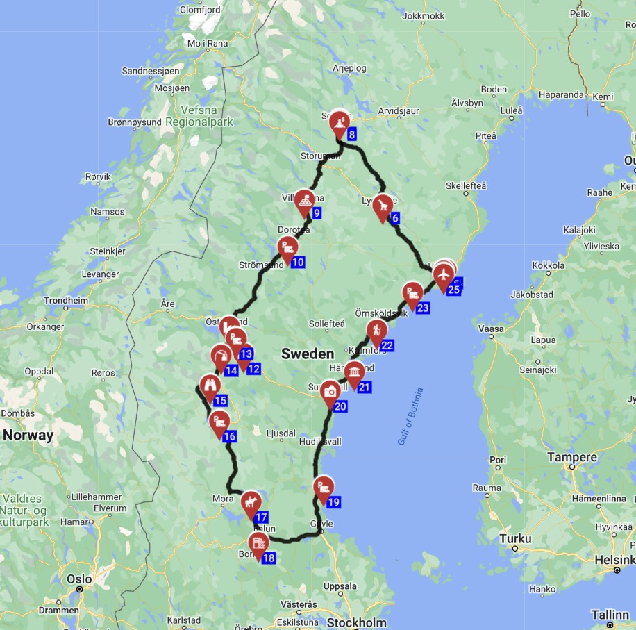 Map for Umea Round trip  - Legends of the North RV Journey